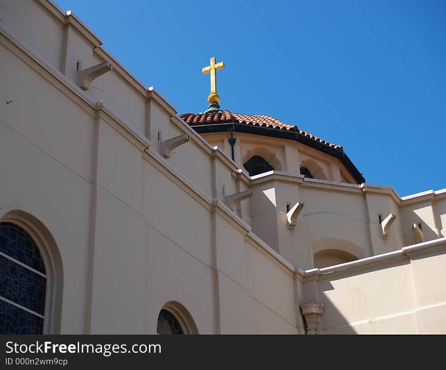 Mission Dolores Basilica Dome and Gold Cross. Mission Dolores Basilica Dome and Gold Cross