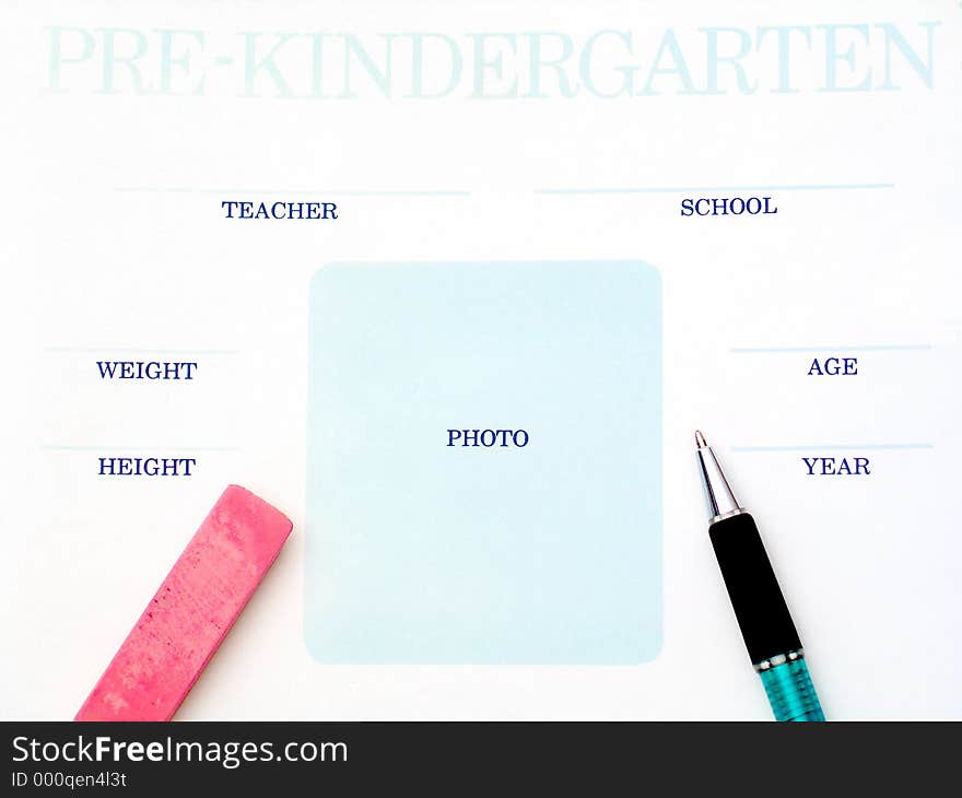 Pre-Kindergarten stats school sheet with pen and eraser. Pre-Kindergarten stats school sheet with pen and eraser.