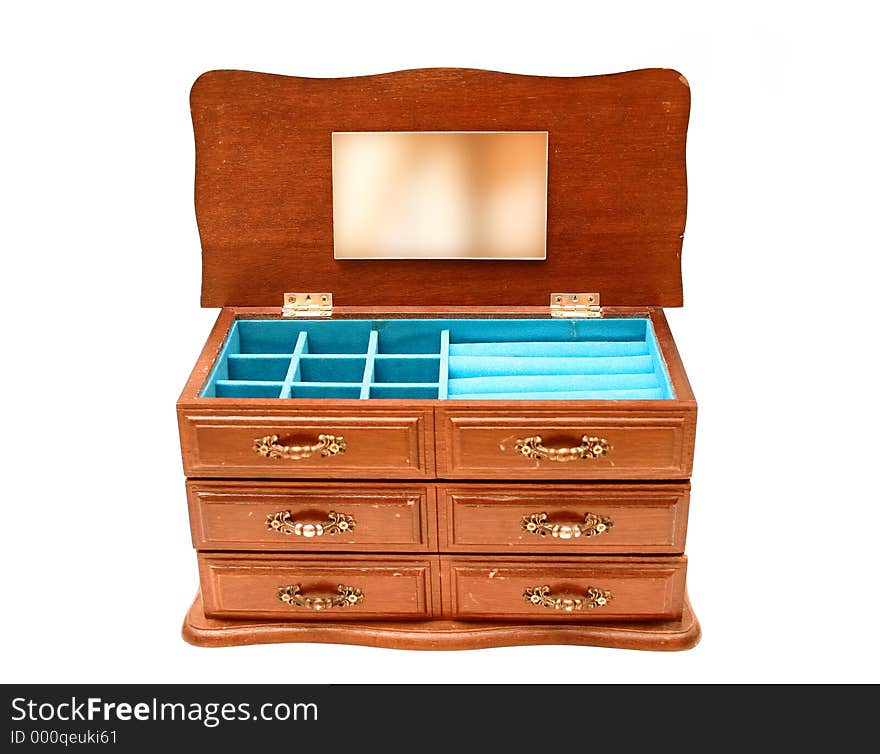 Miniature wooden dresser, top opened with mirror. Miniature wooden dresser, top opened with mirror