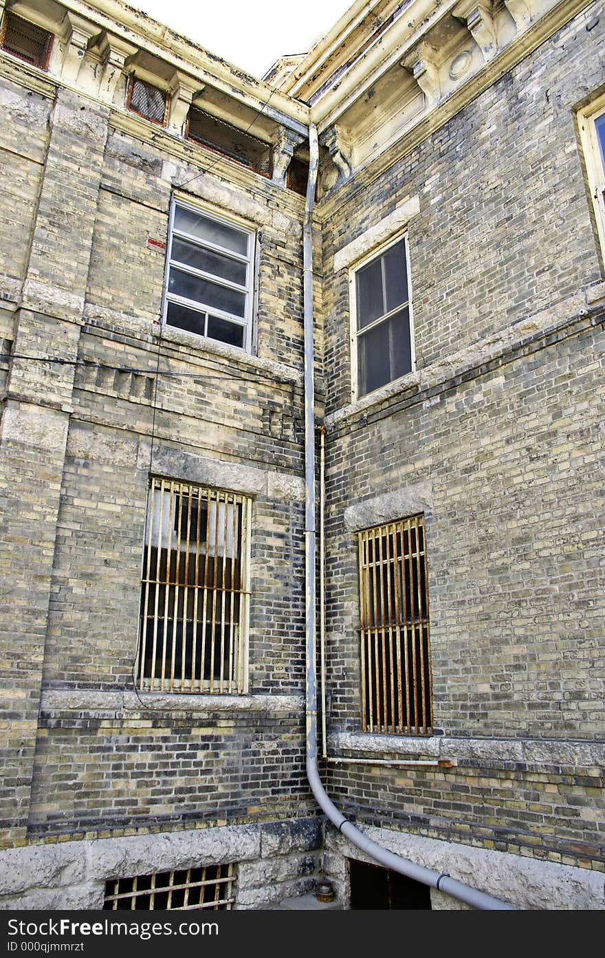 Corner wall of an old courthouse or jail. Corner wall of an old courthouse or jail