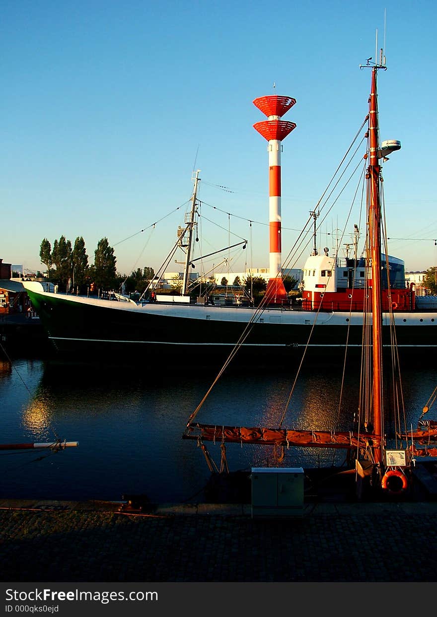 Digital photo of a ship in the harbor of Bremerhaven in Germany made in the evening. Digital photo of a ship in the harbor of Bremerhaven in Germany made in the evening.