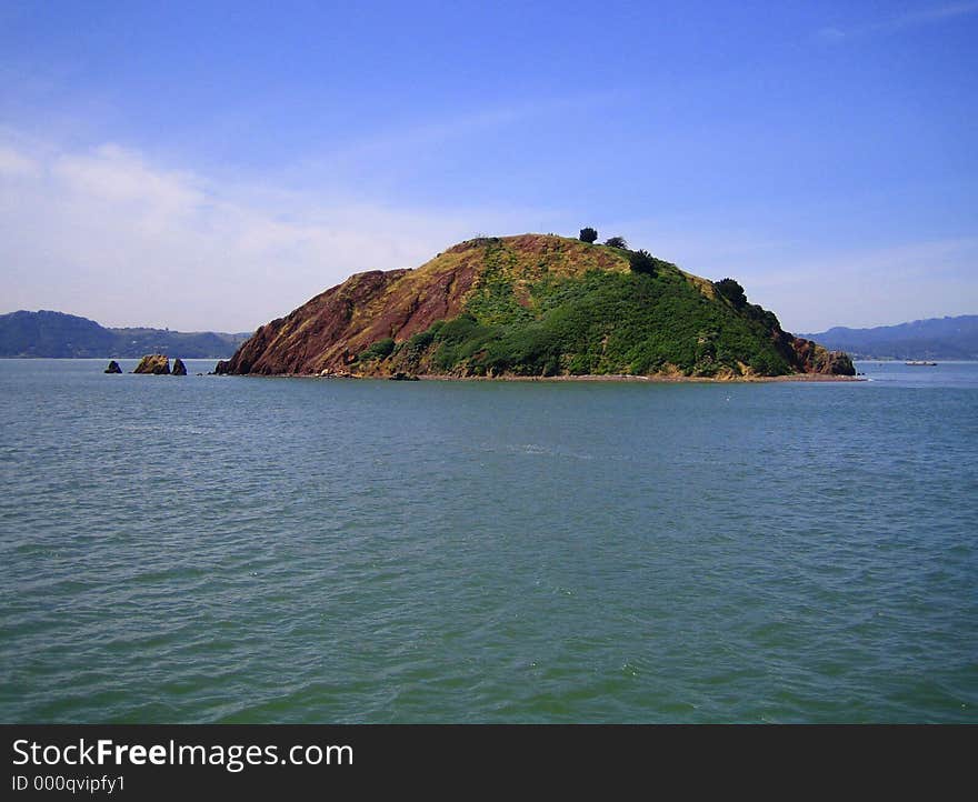 Long shot of Island in the North San Francisco Bay, in between San Rafael and Richmond California. Long shot of Island in the North San Francisco Bay, in between San Rafael and Richmond California.