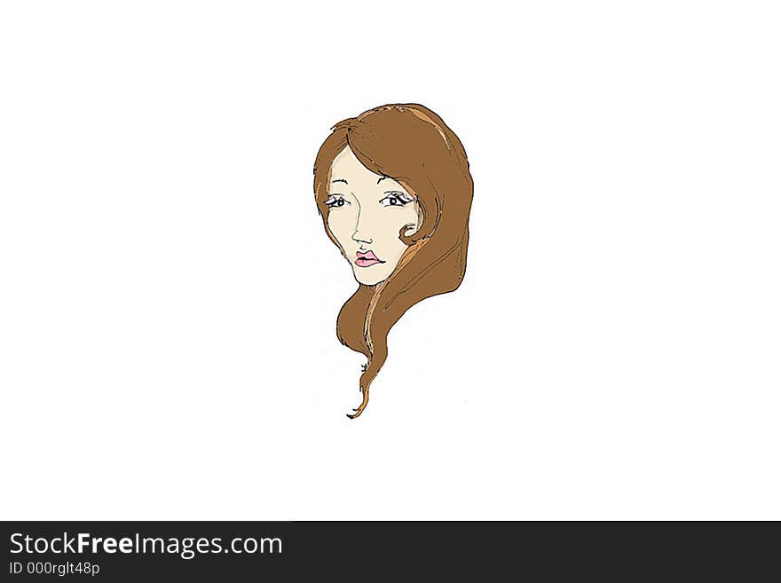 A cartoon portrait of young girl with brown hair. Author: Holly Doucette 2005. A cartoon portrait of young girl with brown hair. Author: Holly Doucette 2005