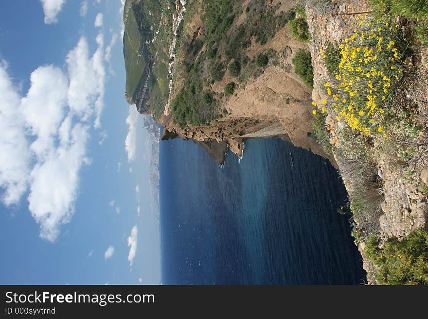 Shot of cliffs of la ciotat with the wind blowing and the sun shining. Shot of cliffs of la ciotat with the wind blowing and the sun shining.