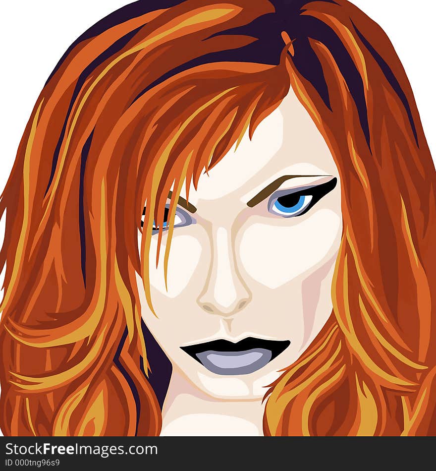 Raster illustration of a red-headed woman. Drawn by hand in Photoshop. This illustration was not rendered from another image. Raster illustration of a red-headed woman. Drawn by hand in Photoshop. This illustration was not rendered from another image