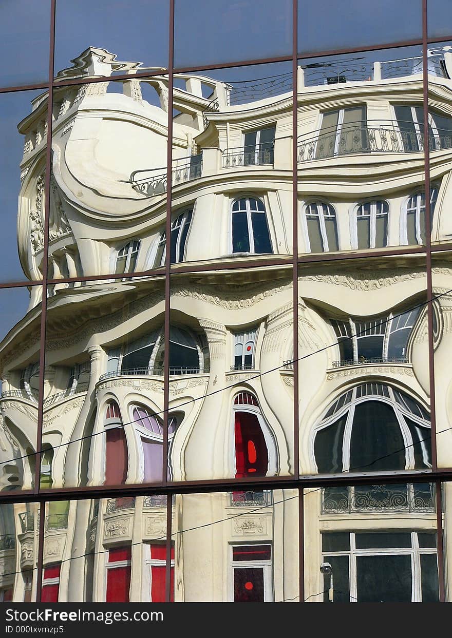 Distorted building reflection