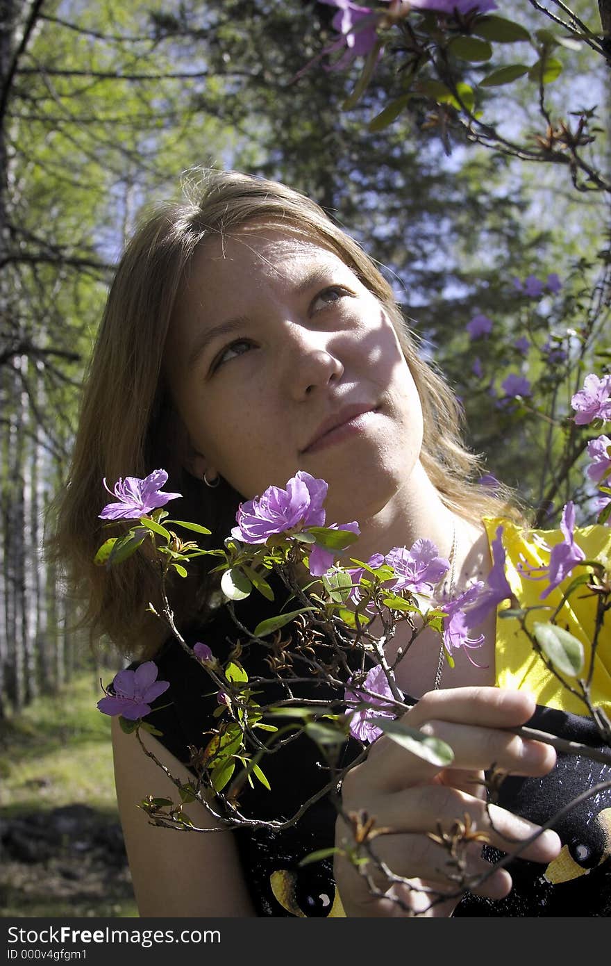 Young woman and flowers