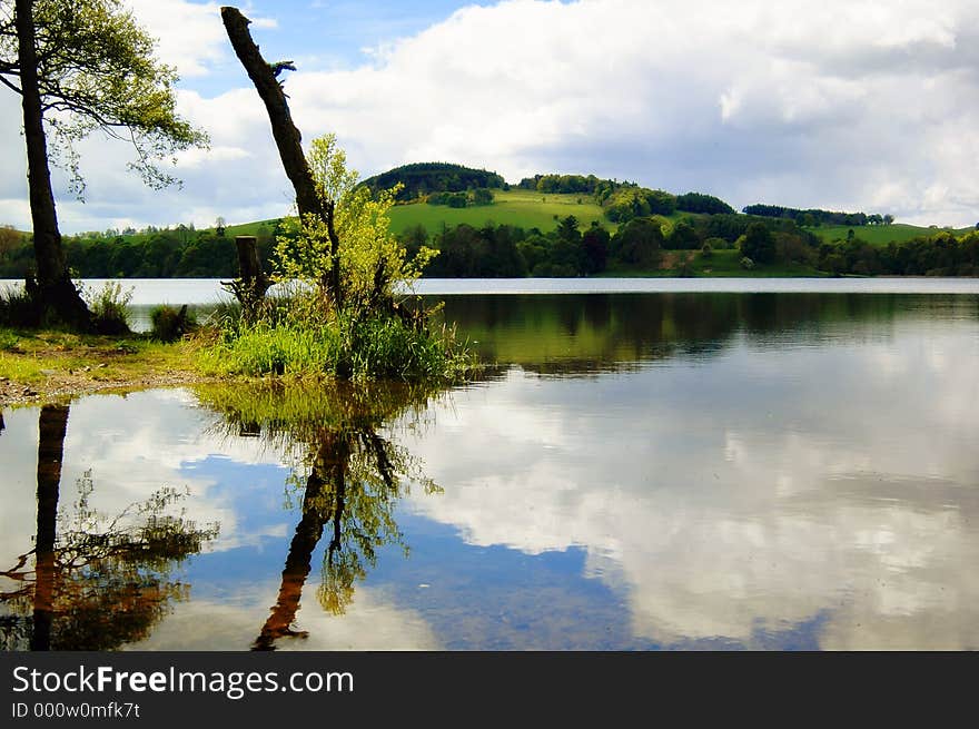 Summer reflections on a still water