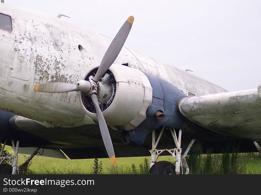 Old airplane wing and engine