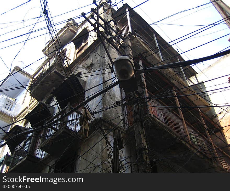 Cables in the sky of an indian city. Cables in the sky of an indian city