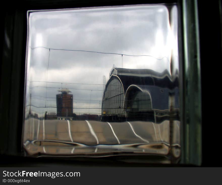 Railway Station through the glass brick