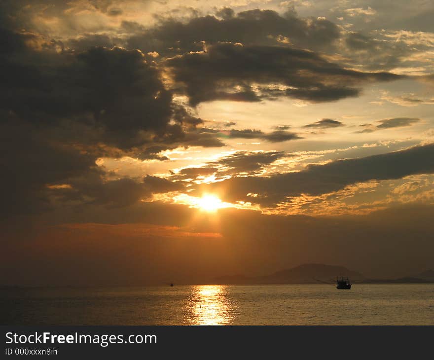 Sunset at sea, East of Thailand