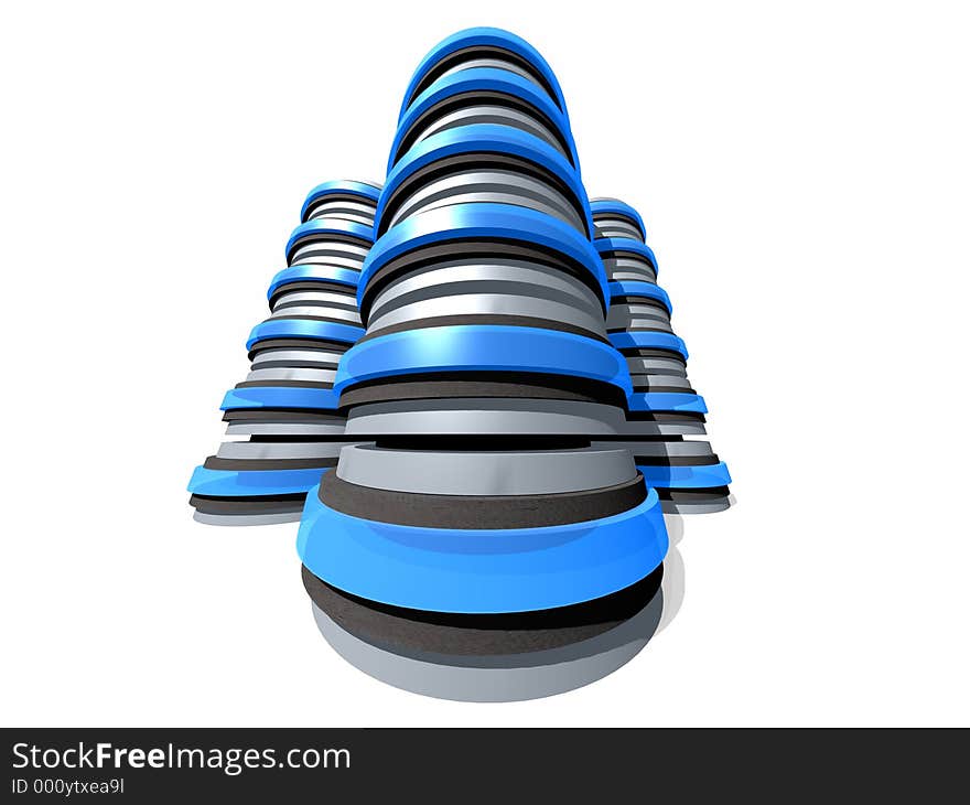 Gruop of 3D server towers over white