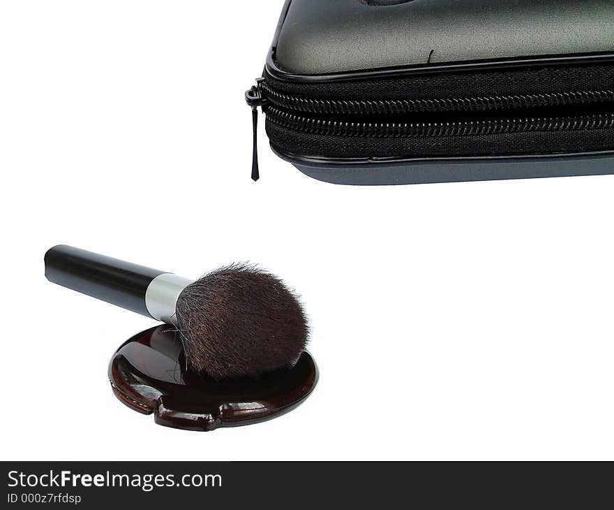 Makeup bag and compact and brush