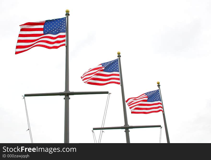 Three flags of the United States of America