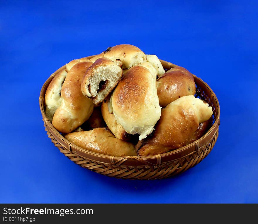 A basket with food. A basket with food.