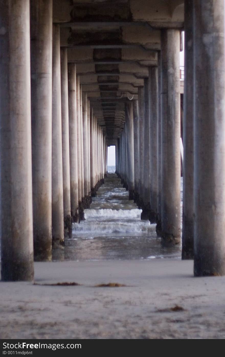 Underneath a pier. Underneath a pier