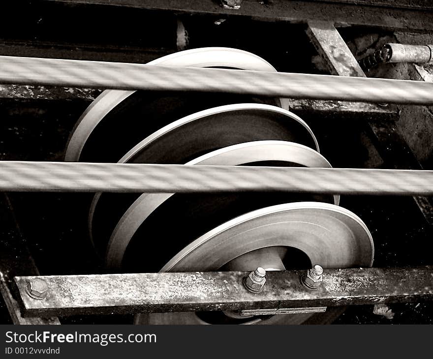 Wires over the wheels, Funicular in Bergen in black/white. Wires over the wheels, Funicular in Bergen in black/white