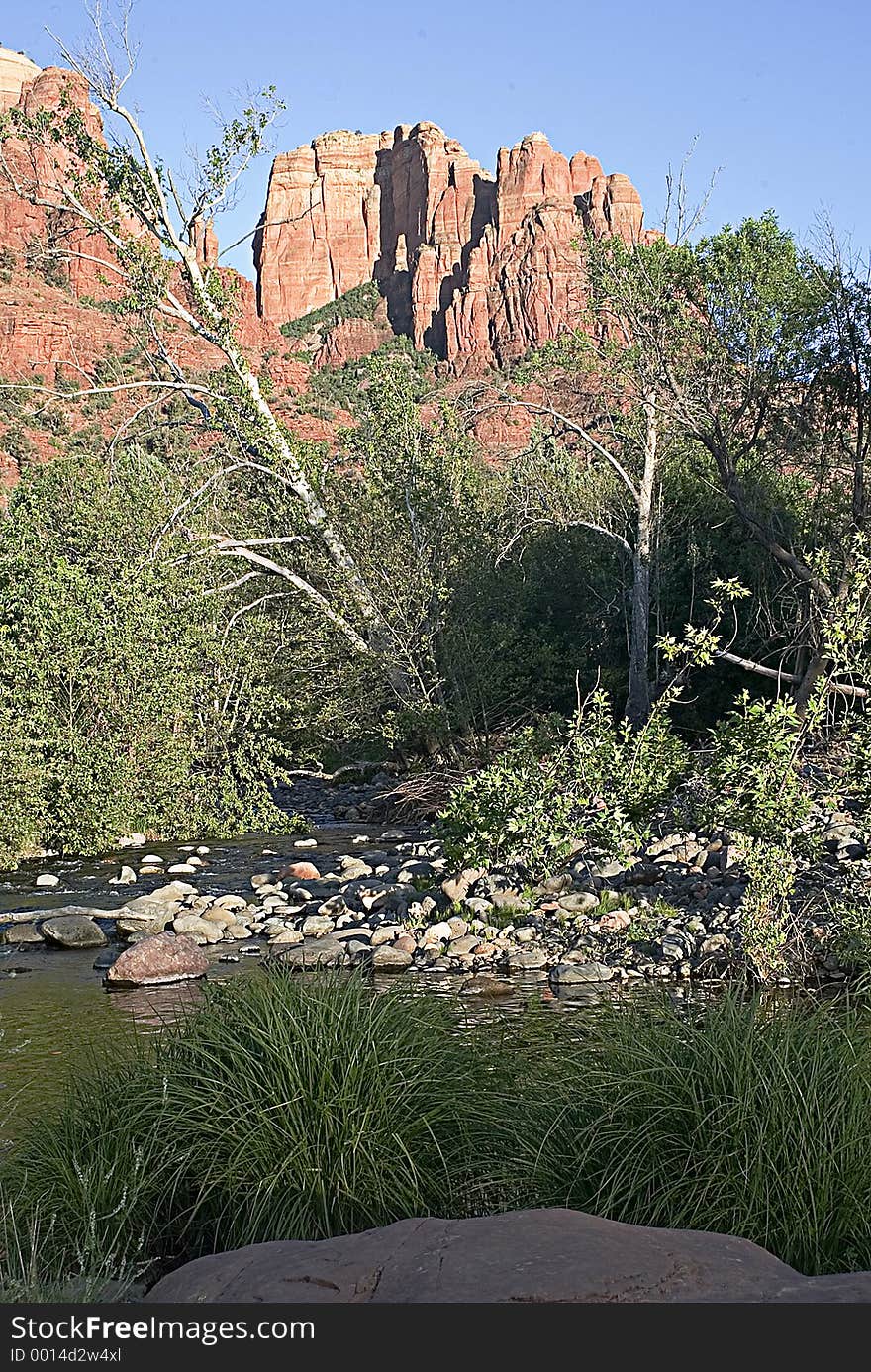 Cathedral Rock with stream in foreground