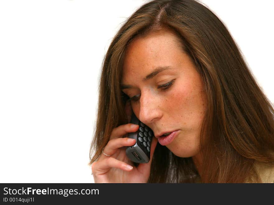 Attractive brunette on the phone