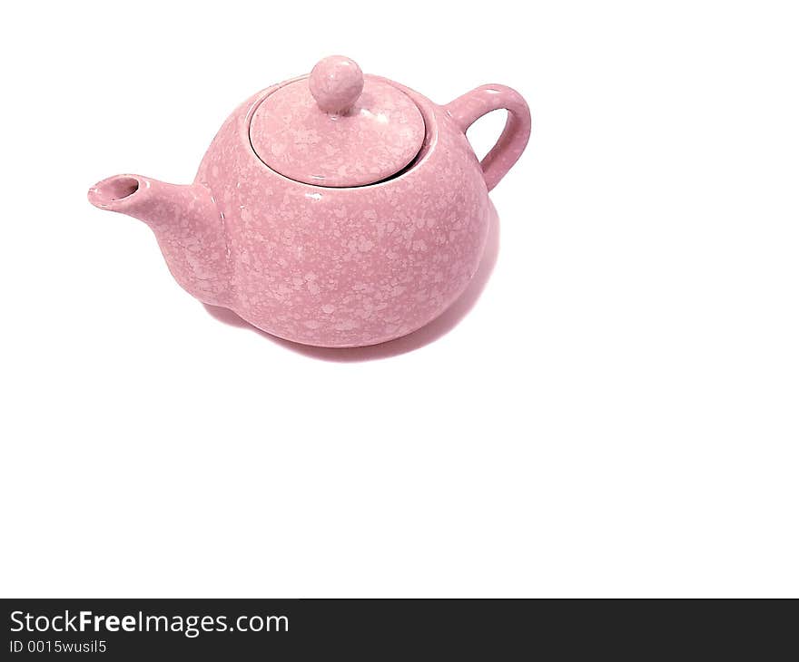 A small pink teapot on a white background