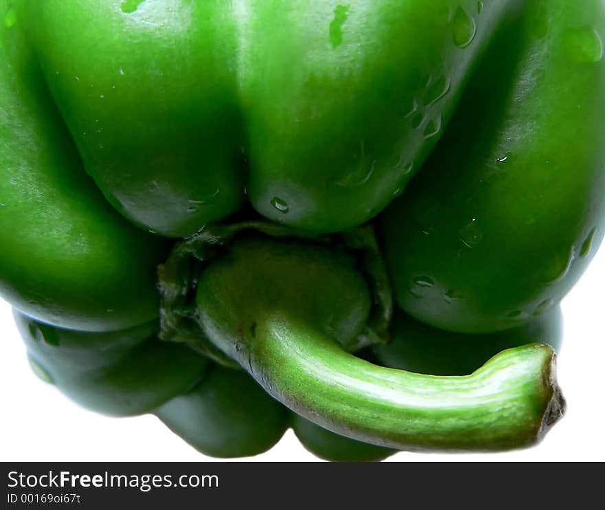 A crisp, wet, green pepper. A crisp, wet, green pepper.