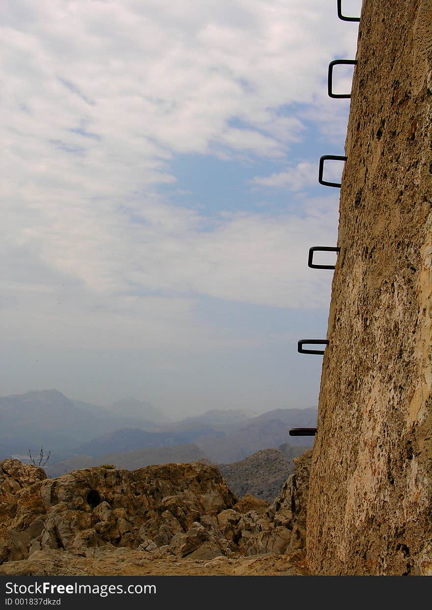 Steps of a historical tower at the top of a mountain. Steps of a historical tower at the top of a mountain