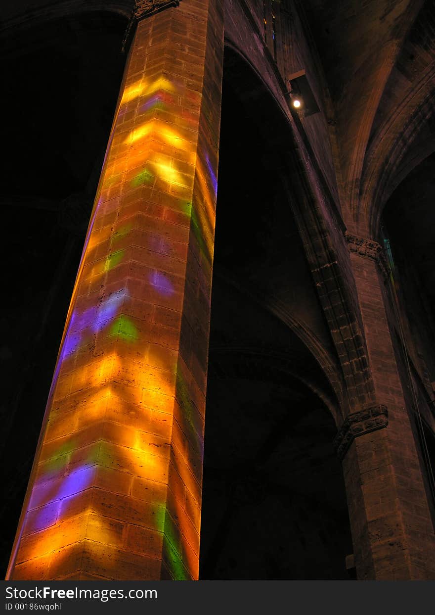 Illuminated pillar in a cathedral