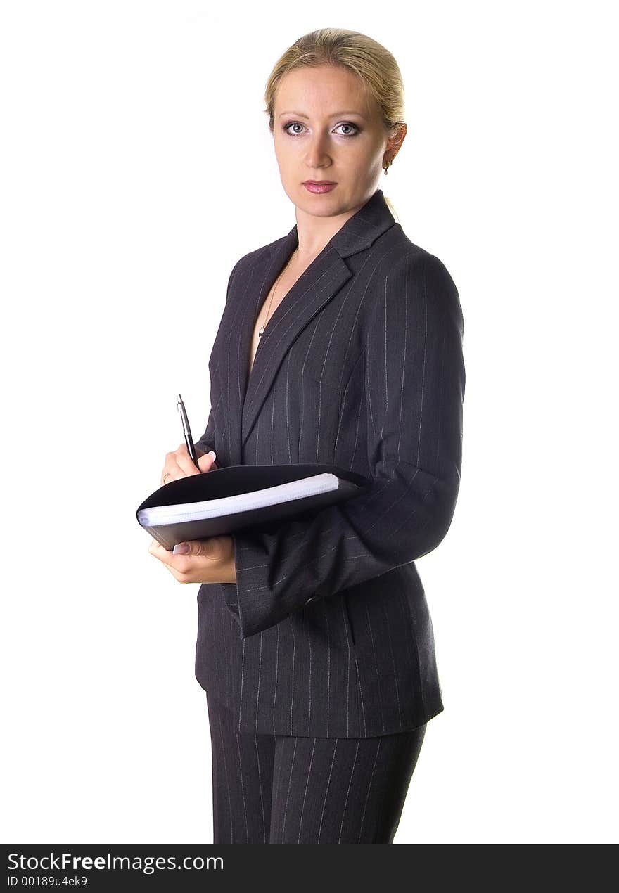 Business woman with notepad and pen. Business woman with notepad and pen