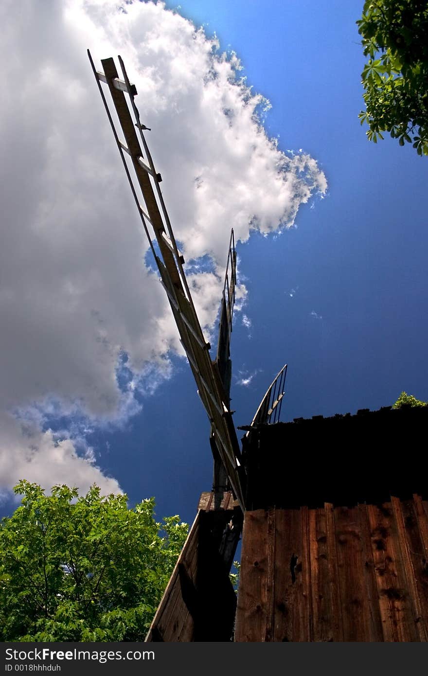 Old rustic wooden windmill