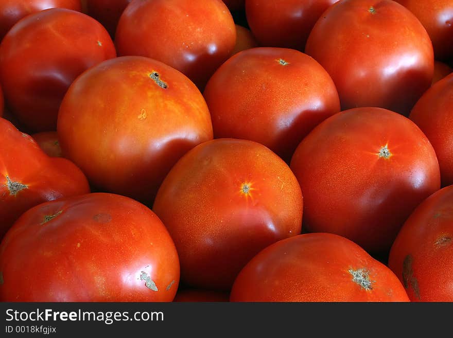 Tomatoes in an open air market.