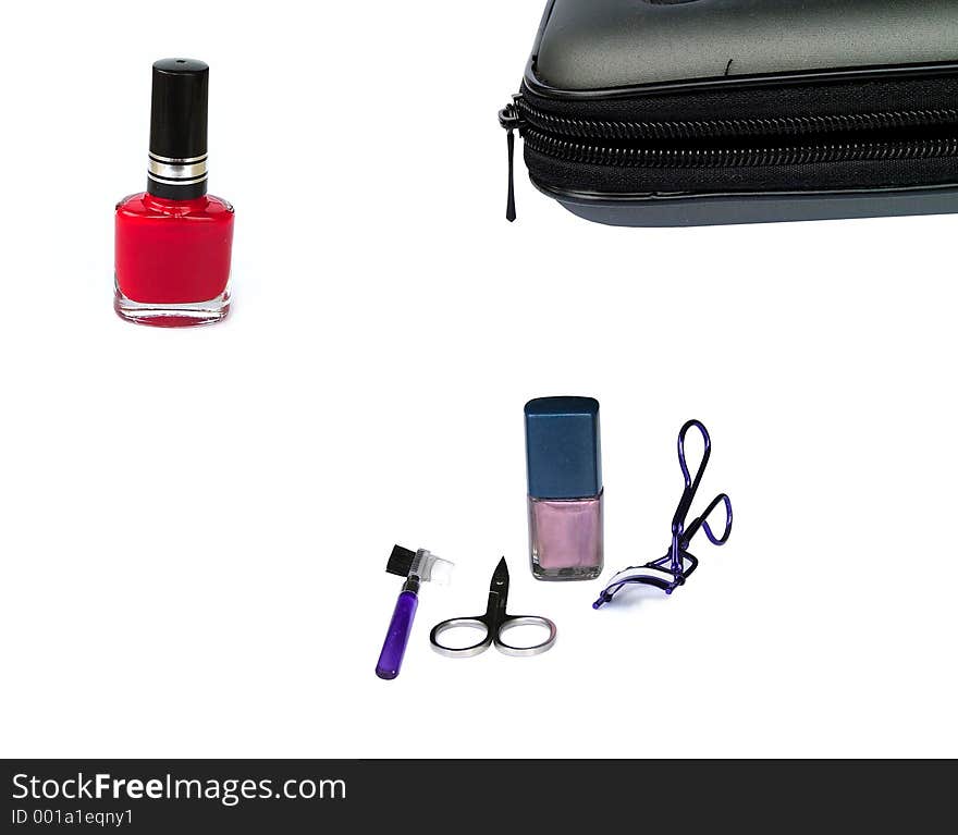 Makeup bag and utensils