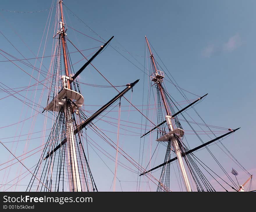 Masts of a historic sailing vessel. Masts of a historic sailing vessel