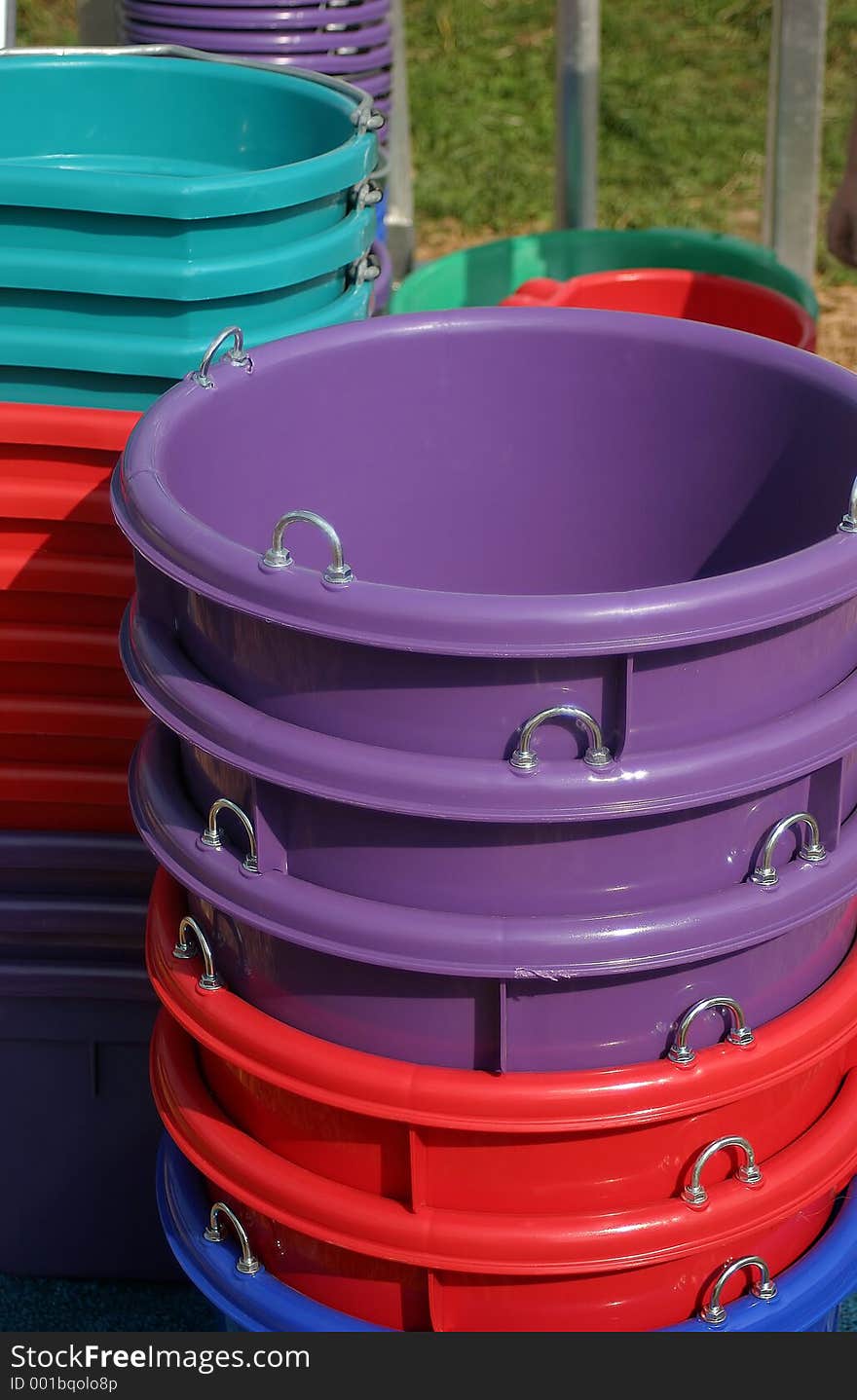 Colorful new buckets for sale. Colorful new buckets for sale.