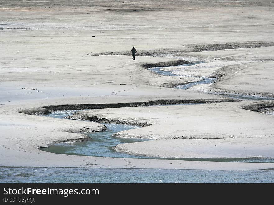 Mud flats and river in the Klontal, Switzerland