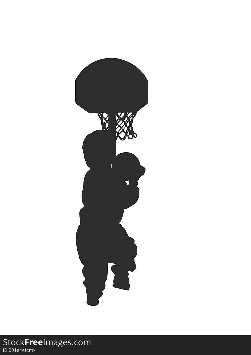 Silhoutted boy playin basketball #2