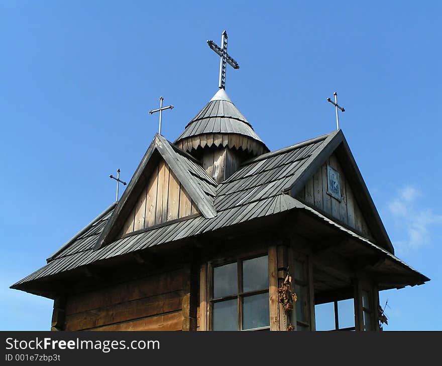 Old church, traditional design. Carpathian Mountains, Ukraine.