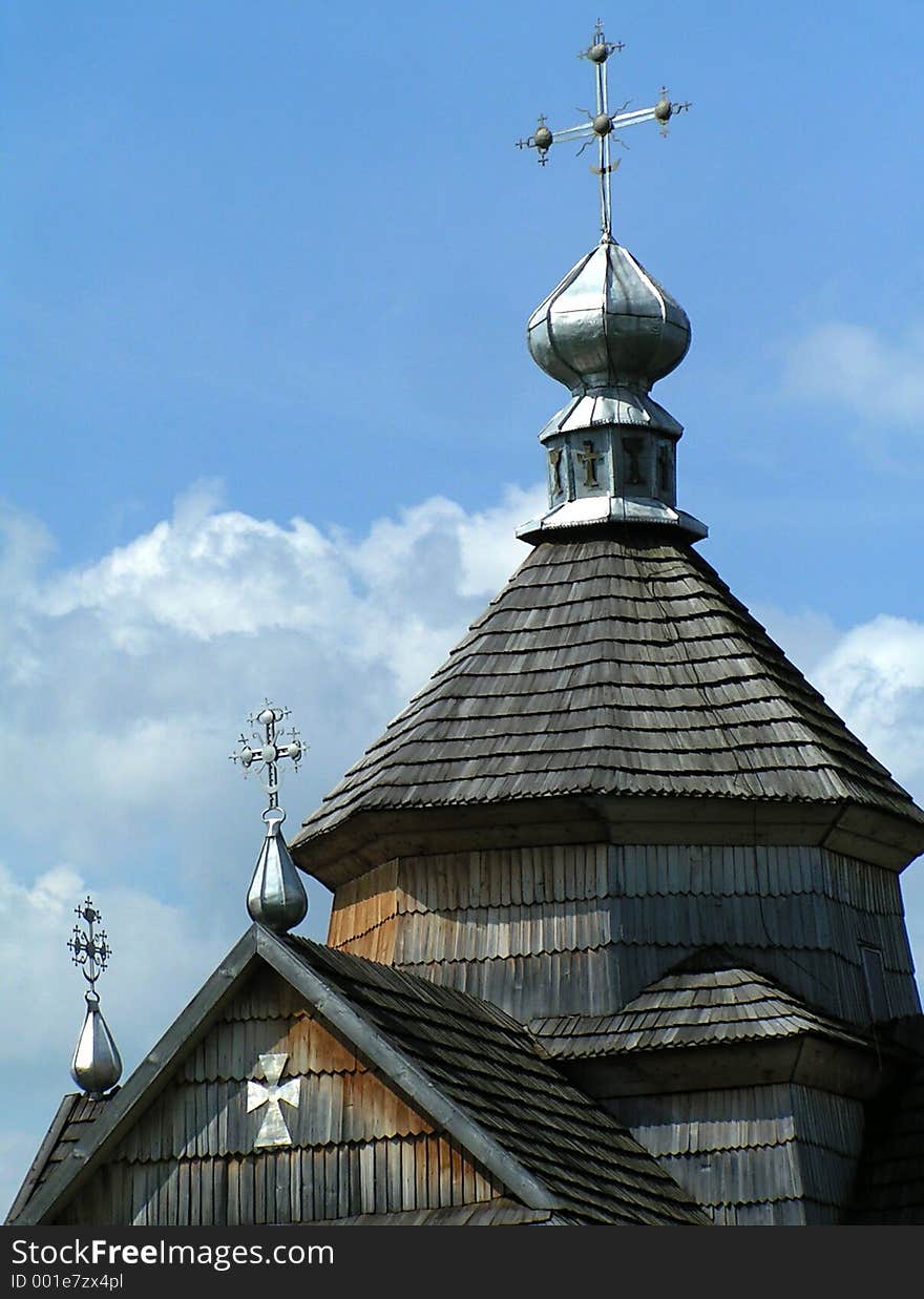 Old church, traditional design. Carpathian Mountains, Ukraine.