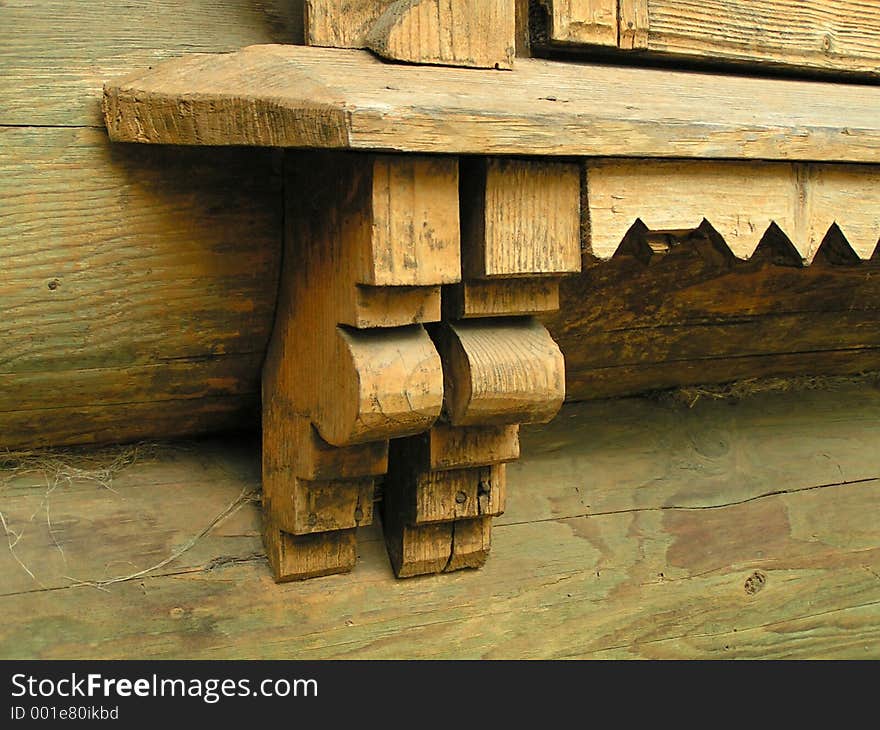 Window decoration. Wooden architecture, detail. Carpathian Mountains, Ukraine.