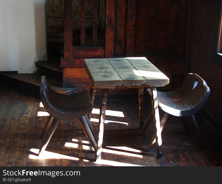 Ancient Chairs and Table. Romania