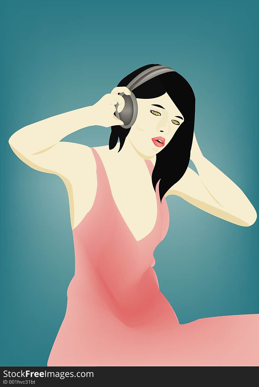 A illustration of a girl listening to music. A illustration of a girl listening to music