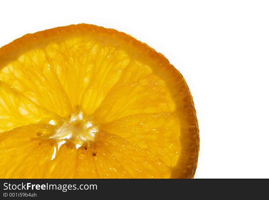 Macro of an orange slice on white background