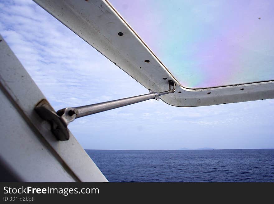 Boat's window close up.