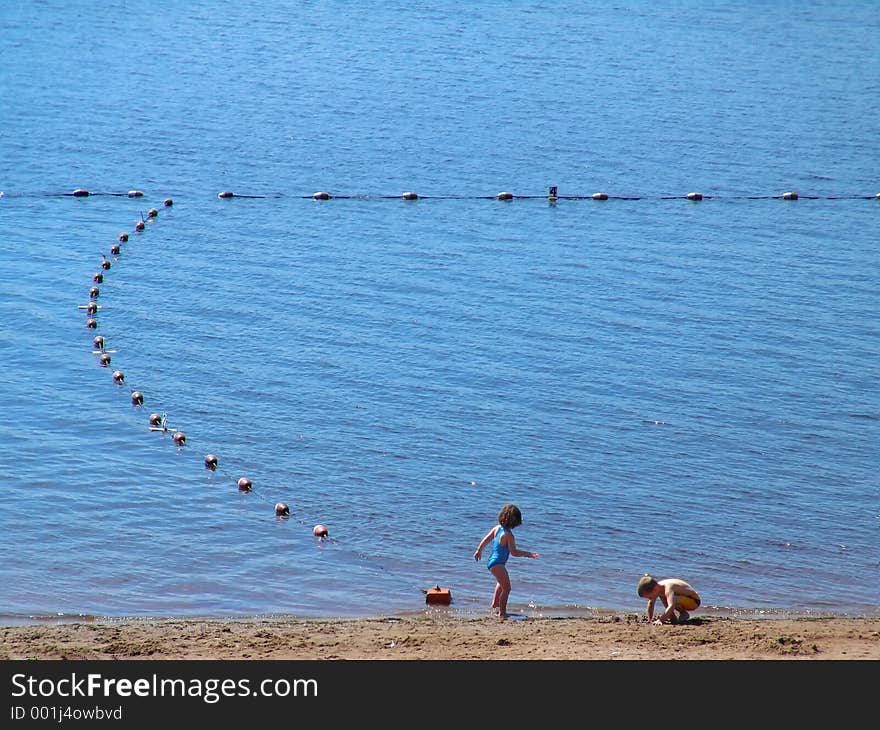 Children playing on the lake