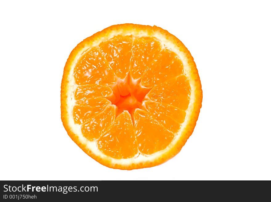 Closeup isolated shot of half a wet orange. Shot against a white background. Closeup isolated shot of half a wet orange. Shot against a white background.