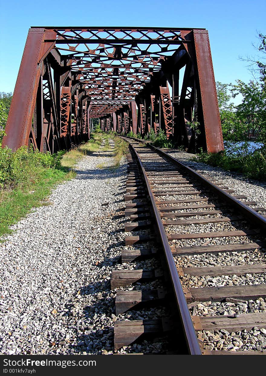 Old rusty, abandoned railroad bridge. Old rusty, abandoned railroad bridge.