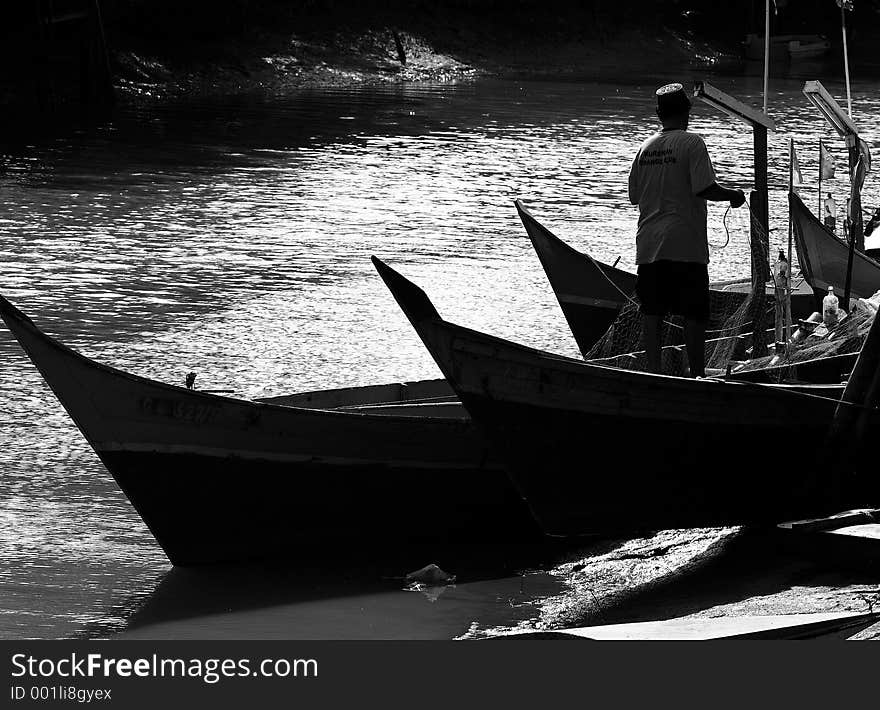 Silhouette Boats In Black & White