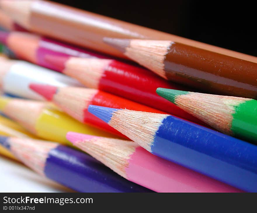 Macro of colorful pencil crayons