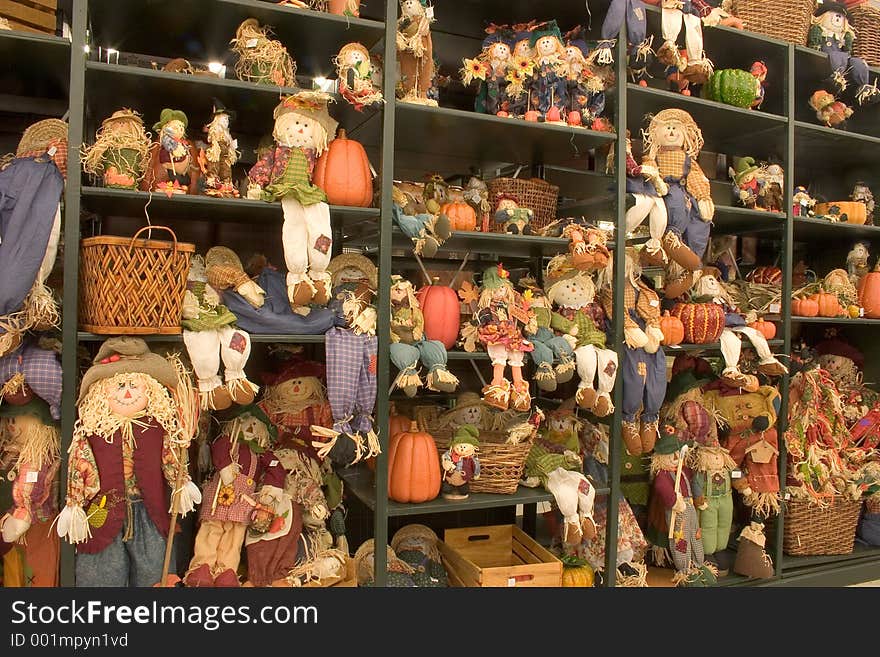 A display of fall decorations for sale. A display of fall decorations for sale