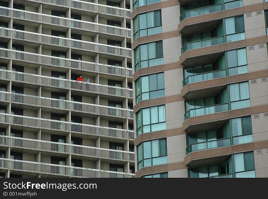 Skycraper with red men. Skycraper with red men